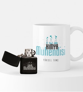 BK Gift Kişiye Özel Kimya Mühendisi Temalı Çakmak ve Kupa Seti - 1