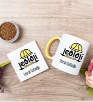 Jeoloji Mühendisi Sarı Kupa Bardak Ve Bardak Altlığı Seti
