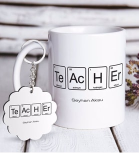 BK Gift Kişiye Özel Öğretmen Beyaz Kupa ve Anahtarlık Hediye Seti-3 (Model 1)
