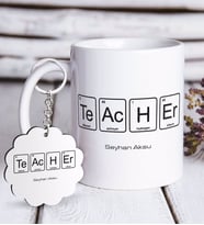 BK Gift Kişiye Özel Öğretmen Beyaz Kupa ve Anahtarlık Hediye Seti-3 (Model 1)