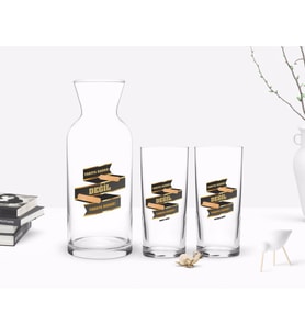 BK Gift Kişiye Özel Renkli Baskılı Yarıya Kadar Değil Yaraya Kadar Tasarımlı İkili Rakı Bardağı ve Karaf Hediye Seti-6 (Model 1)