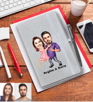 Kişiye Özel Sevgili Karikatürlü Gri Defter Kalem Hediye Seti Model 2