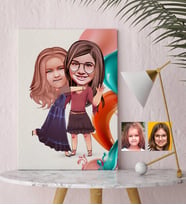 BK Gift Kişiye Özel Kız Kardeşler Karikatürlü Kanvas Tablo 30x50cm-6