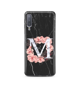 Mermer Çiçekli Harf Tasarım Süper Şeffaf Silikon Telefon Kılıfı Samsung A7 (2018