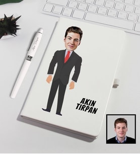 Kişiye Özel Büyük Patron Karikatürize Defter Kalem Seti Beyaz 91315