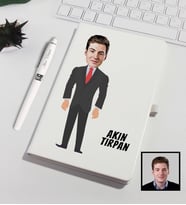 Kişiye Özel Büyük Patron Karikatürize Defter Kalem Seti Beyaz 91315