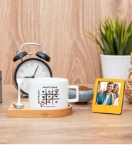 Aşk Her Zaman Kazanır Fincan ve Turuncu Mini Fotoğraf Çerçevesi
