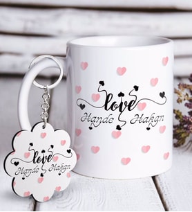 BK Gift Kişiye Özel Sevgililer Günü Beyaz Kupa ve Anahtarlık Hediye Seti-26 (Model 1)