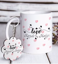 BK Gift Kişiye Özel Sevgililer Günü Beyaz Kupa ve Anahtarlık Hediye Seti-26 (Model 1)