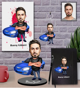 Kişiye Özel Erkek Karikatürlü 5 li Hediye Seti Model-3