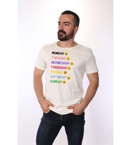 Angemiel Wear Haftanın Günleri İngilizce Renkli Pamuklu Beyaz Erkek Tişört