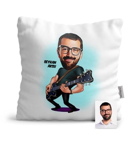 BK Gift Kişiye Özel Gitarist Karikatür  Yastık  1