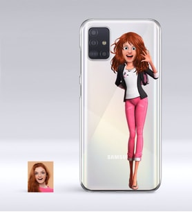 BK Gift Kişiye Özel Kadın Animasyon Karikatürlü Samsung Galaxy A51 İnce Şeffaf Silikon Telefon Kapağı-4 (Beyaz)