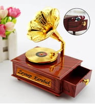 Kişiye İsme Özel Nostaljik Gramafon Hareketli Müzik Kutusu