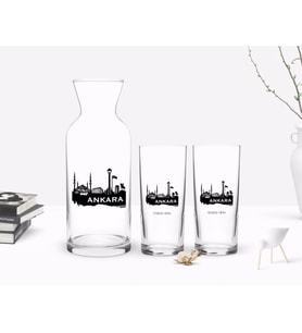 BK Gift Kişiye Özel Renkli Baskılı Ankara Tasarımlı Turistik İkili Rakı Bardağı ve Karaf Hediye Seti-2 (Model 1)
