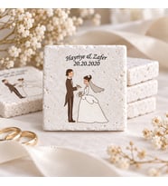 Kişiye Özel Doğal Taş Nikah Şekeri Magnet 5x5 30 Adet