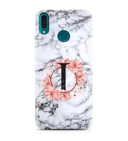 Mermer Çiçekli Harf Tasarım Süper Şeffaf Silikon Telefon Kılıfı Huawei Y9 (2019)