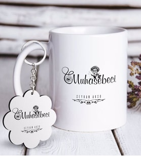 BK Gift Kişiye Özel Mesleki Muhasebeci Beyaz Kupa ve Anahtarlık Hediye Seti-2 (Model 1)