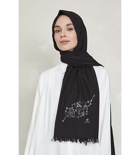 KALİLA Düş Peşine Aşk %100 Pamuk Şal Siyah (NAKIŞLI)