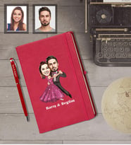 Kişiye Özel Sevgili Karikatürlü  Kırmızı Defter Kalem Hediye Seti Model 11