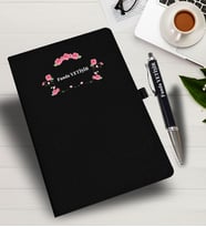 Kişiye Özel Çiçek Desen Baskılı İsme Özel Defter ve Kalem
