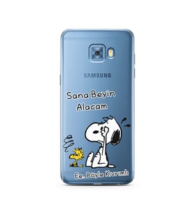 Snoopy Tasarımlı Süper Şeffaf Silikon Telefon Kılıfı Samsung C5 Pro  