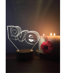 3 Boyutlu Love Led Masa Lambası Doğum Günü Hediyesi Ahşap Taban 7 Farklı Işık Renkli