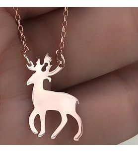 Geyikli Gümüş Kolye Özel Gün Hediyesi Doğum Günü Hediyesi (Rose)