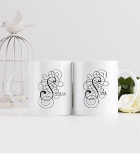BK Gift Kişiye Özel Kaligrafi Harf ve İsim Tasarımlı İkili Beyaz Kupa Bardak-1
