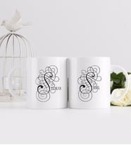 BK Gift Kişiye Özel Kaligrafi Harf ve İsim Tasarımlı İkili Beyaz Kupa Bardak-1