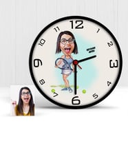 BK Gift Kişiye Özel Tenis Oyuncusu Karikatür Ahşap Duvar Saati  1