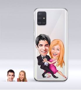 BK Gift Kişiye Özel Sevgililer Karikatürlü Samsung Galaxy A51 İnce Şeffaf Silikon Telefon Kapağı-13 (Beyaz)