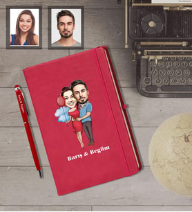 Kişiye Özel Sevgili Karikatürlü  Kırmızı Defter Kalem Hediye Seti Model 9