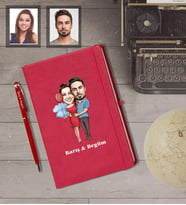 Kişiye Özel Sevgili Karikatürlü  Kırmızı Defter Kalem Hediye Seti Model 9