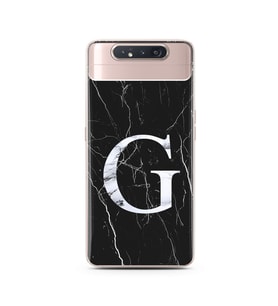 Samsung A70 Siyah Mermer Harf Tasarımlı Telefon Kılıfı G-Harfi 