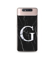 Samsung A70 Siyah Mermer Harf Tasarımlı Telefon Kılıfı G-Harfi 
