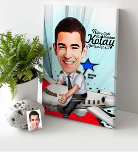 BK Gift Kişiye Özel Bay Kaptan Pilot Karikatür Kanvas Tablo 30x50cm 1