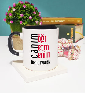 Öğretmene Canım Öğretmenim Tasarımlı Öğretmene Kişiye Özel Öğretmen Kupa Bardak Siyah