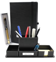Kişiye Özel Siyah Defter & Roller Kalem & Masaüstü Kalemlik Hediye Seti (Siyah)