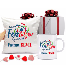 Fen Bilgisi Öğretmeni Bardağı ve Yastığı Hediye Seti (Model 1)