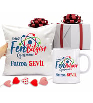 Fen Bilgisi Öğretmeni Bardağı ve Yastığı Hediye Seti (Model 1)