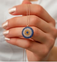 Papatya Silver Nazar Kolye 925 Ayar Gümüş Mavi, Sarı Ve Beyaz Nano Zirkon Taşlı Kadın Kolyesi
