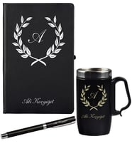 Kişiye Özel Hazırlanmış Hediye Siyah Defter Kalem Ve Termos - Mug Seti