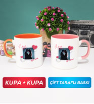 İkili Sevgiliye Sevgililer Günü Hediyesi 7 Kupa Bardak Turuncu Pembe