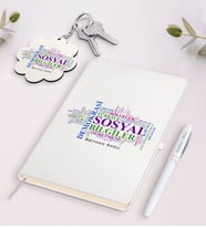 BK Gift Kişiye Özel Sosyal Bilgiler Öğretmeni Beyaz Defter Kalem ve Anahtarlık Hediye Seti-1 (Model 1)