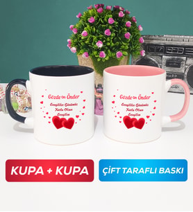 İkili Sevgiliye Sevgililer Günü Hediyesi 6 Kupa Bardak Siyah Pembe