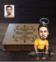 Kişiye Özel Sporcu Karikatürlü  Ahşap Anahtarlık Kutulu Bay-7