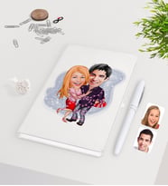 BK Gift Kişiye Özel Sevgililer Karikatürlü Beyaz Defter Kalem Seti-2