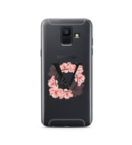 Pembe Çiçekli Harf Tasarım Süper Şeffaf Silikon Telefon Kılıfı Samsung A6 (2018)