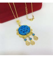GÜMÜŞ  SÜRYANİ NAZAR BONCUKLU KOLYE   (Mavi)